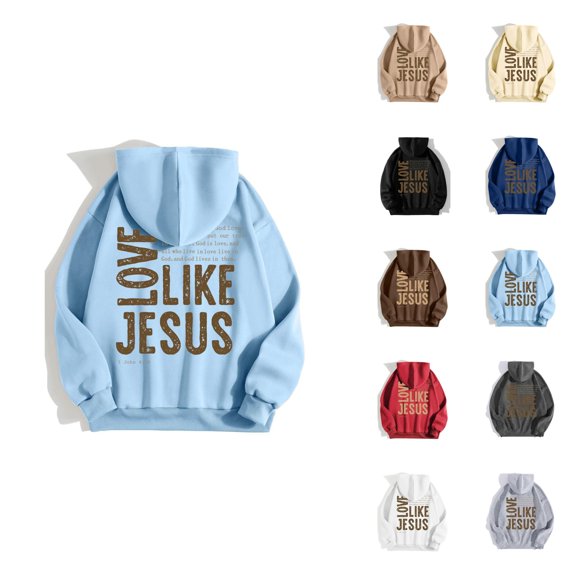 Women's Jesus Hoodie 2026 Christian Love Like Jesus Hooded Sweatshirt Fall Winter Y2K Graphic Pullover Top with Pockets