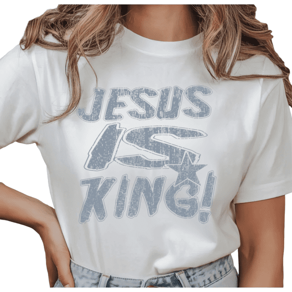 Women's Jesus Is King Distressed Christian Aesthetic Graphic Comfortable T Shirt Short Sleeve Round Neck Top White S-5XL