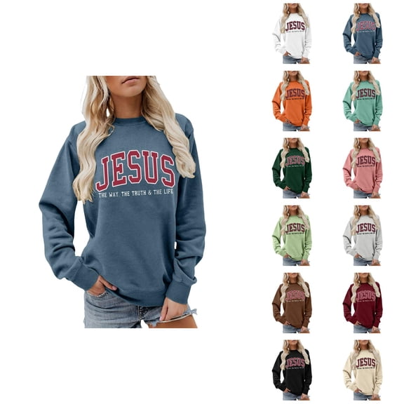 Women's Jesus Sweatshirt 2026 Fall Winter Crewneck Bible Verse Christian Sweat Shirts Pullover Top
