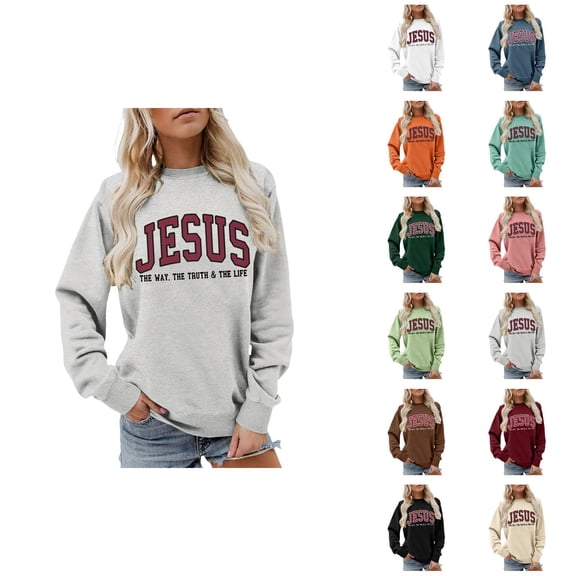 Women's Jesus Sweatshirt 2026 Fall Winter Crewneck Bible Verse Christian Sweat Shirts Pullover Top