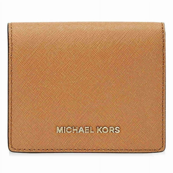 Women's Jet Set Travel Saffiano Flap Card Holder Leather Wallet - Acorn