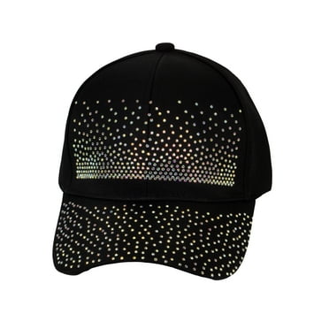 Women's Jeweled Rhinestone Studded Fashion Baseball Cap, Black