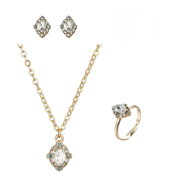 Women's Jewelry Set Beating Fan Pendant Necklace Ring Earrings 3 Piece Elegant Boho Accessories for Her