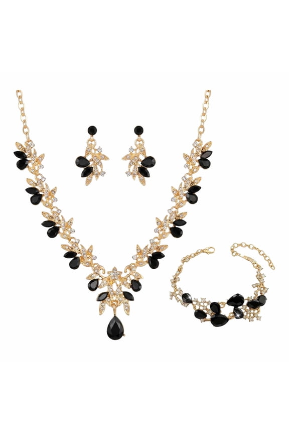 Women's Jewelry Set: Rhinestone Wedding Necklace, Earrings, and Bracelet Set; Prom Dress Jewelry
