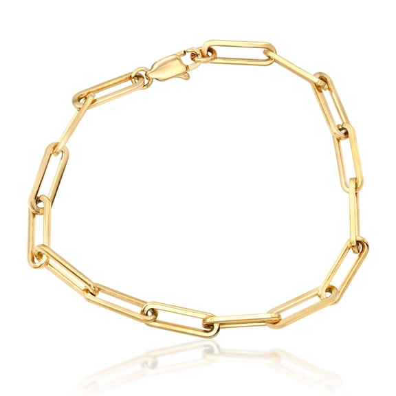 Trendy Paper Clip Chain Bracelet, Gold Tone Stainless Steel Link Bracelet, 7.5 Inch Jewelry Bracelet Gold