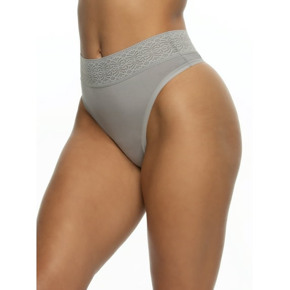 Felina Serene Modal & Lace Thong for Women Soft, Comfortable Underwear in Gull, Size Medium