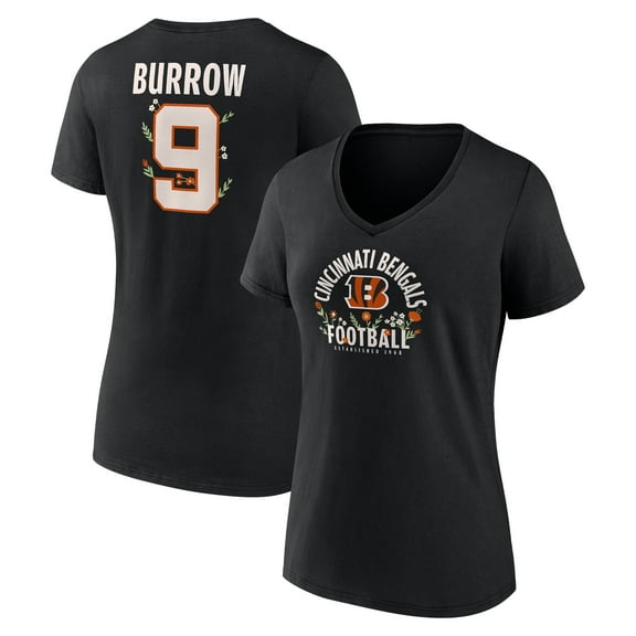 Women's Joe Burrow Black Cincinnati Bengals Floral Name & Number V-Neck T-Shirt