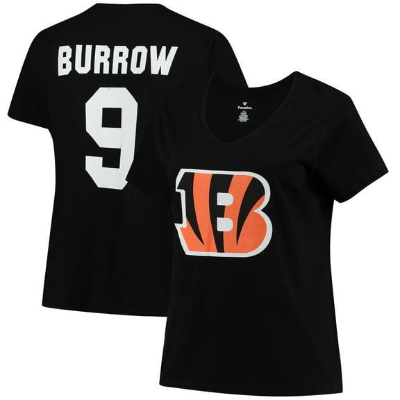 Women's Fanatics Joe Burrow Black Cincinnati Bengals Plus Size Name & Number V-Neck T-Shirt