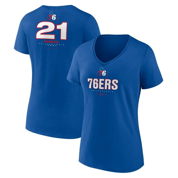 Women's Joel Embiid Royal Philadelphia 76ers Behind The Back Name & Number V-Neck T-Shirt