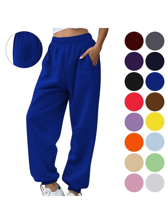 Women's Jogger Sweatpants with 3 Pockets Adjustable Cuffed Ankle Elastic Waist Drawstring Athletic Lounge Pants for Running Gym Workout
