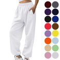 thumbnail image 1 of Women's Jogger Sweatpants with 3 Pockets Adjustable Cuffed Ankle Elastic Waist Drawstring Athletic Lounge Pants for Running Gym Workout, 1 of 6
