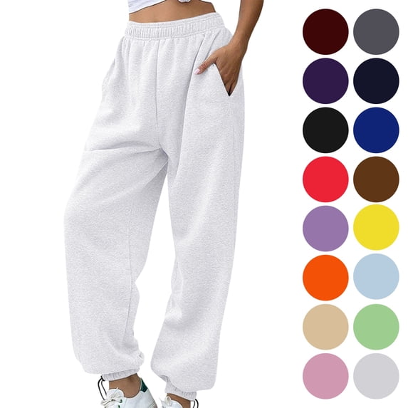 Women's Jogger Sweatpants with 3 Pockets Adjustable Cuffed Ankle Elastic Waist Drawstring Athletic Lounge Pants for Running Gym Workout