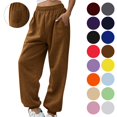 thumbnail image 1 of Women's Jogger Sweatpants with 3 Pockets Adjustable Cuffed Ankle Elastic Waist Drawstring Athletic Lounge Pants for Running Gym Workout, 1 of 6