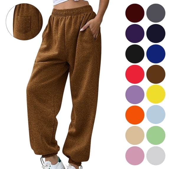 Women's Jogger Sweatpants with 3 Pockets Adjustable Cuffed Ankle Elastic Waist Drawstring Athletic Lounge Pants for Running Gym Workout