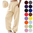 thumbnail image 1 of Women's Jogger Sweatpants with 3 Pockets Adjustable Cuffed Ankle Elastic Waist Drawstring Athletic Lounge Pants for Running Gym Workout, 1 of 6