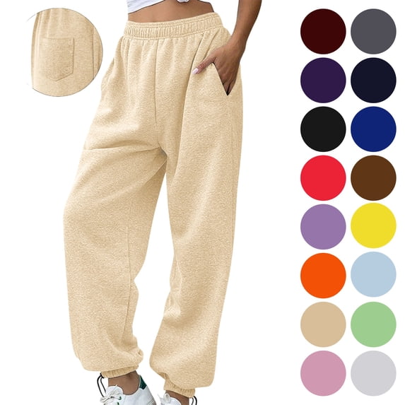 Women's Jogger Sweatpants with 3 Pockets Adjustable Cuffed Ankle Elastic Waist Drawstring Athletic Lounge Pants for Running Gym Workout