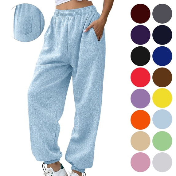 Women's Jogger Sweatpants with 3 Pockets Adjustable Cuffed Ankle Elastic Waist Drawstring Athletic Lounge Pants for Running Gym Workout