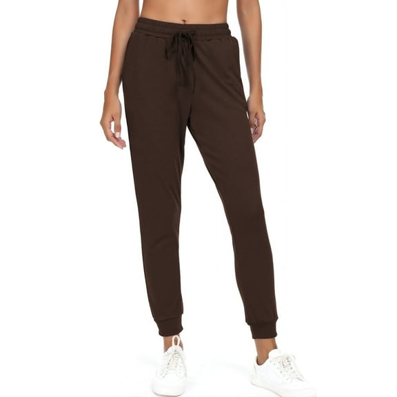 Women's Joggers Pants Active Sweatpants Cotton Tapered Workout Yoga Lounge Track Pants with Pockets,Coffee XL
