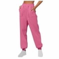 thumbnail image 1 of Women's Joggers Pants Pockets Solid Color Corset High-Waisted Long Workout Loose Pants Pink (XL), 1 of 6