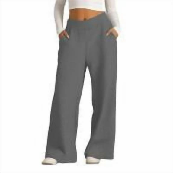 Women's Joggers Pants Pockets Solid Color High Waist Workout Loose Pants Dark Gray (S-2XL)
