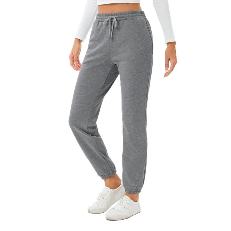 Women's Joggers Pants with Pockets High Waisted Athletic Fleece Sweatpants  for Women Workout, Gray