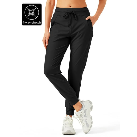 Women's Joggers Pants with Zipper Pockets High Waisted Athletic Tapered Sweatpants for Women Workout Lounge Black L