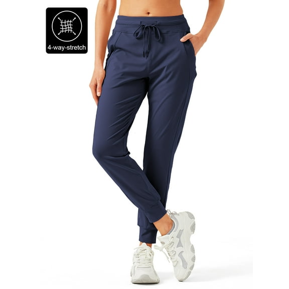 Women's Joggers Pants with Zipper Pockets High Waisted Athletic Tapered Sweatpants for Women Workout Lounge navy blue XL