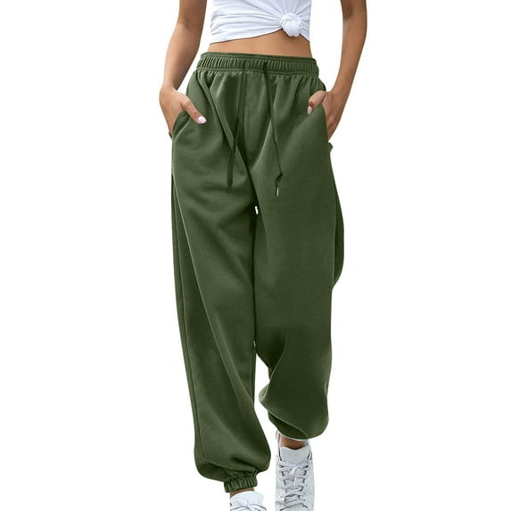 Women's Joggers Sweatpants Lounge Baggy High Waist Track Pants with Pockets Drawstring Cinch Bottom Army Green XL