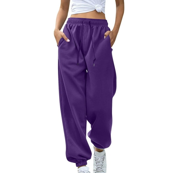 Women's Joggers Sweatpants Lounge Baggy High Waist Track Pants with Pockets Drawstring Cinch Bottom Dark Purple 2XL
