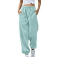thumbnail image 1 of Women's Joggers Sweatpants Lounge Baggy High Waist Track Pants with Pockets Drawstring Cinch Bottom Mint Green M, 1 of 5