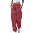 thumbnail image 1 of Women's Joggers Sweatpants Lounge Baggy High Waist Track Pants with Pockets Drawstring Cinch Bottom Vermilion S, 1 of 3