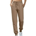 thumbnail image 1 of Women's Joggers with Pockets High Waisted Straight Leg Sweatpants Winter Warm Lounge Athletic Jogging Pants Khaki S, 1 of 4