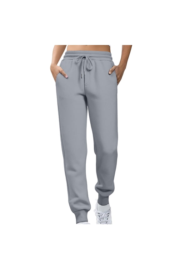 Women's Joggers with Pockets High Waisted Straight Leg Sweatpants Winter Warm Lounge Jogging Pants Light Gray M