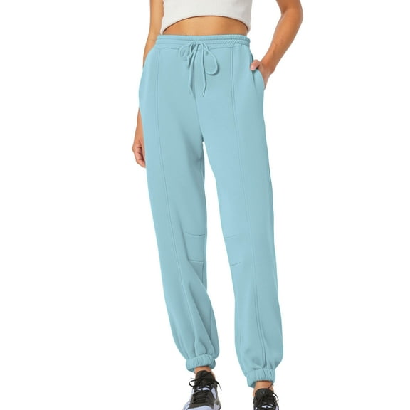 Women's Jogging Pants, Casual Sports Pants, Solid Color High Waist Elastic Waist Exercise Running Sports Pants (L, Sky Blue)