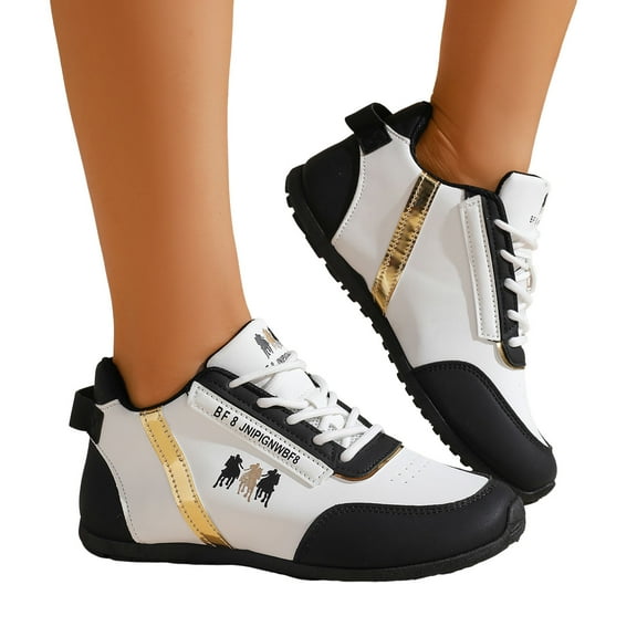 Women's Jogging Trainner Fashion Sneakers Casual Color Block Leather Lace up Flats Basketball Running Shoes