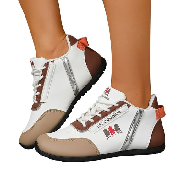 Women's Jogging Trainner Fashion Sneakers Casual Color Block Leather Lace up Flats Basketball Running Shoes