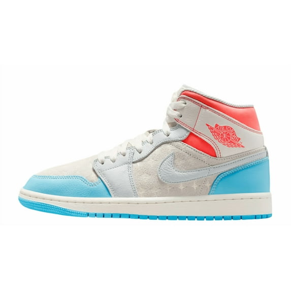 Women's Jordan 1 Mid Sail/Blue Chill-Hot Lava (IM7420 133) - 7.5