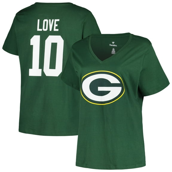 Women's Fanatics Jordan Love Green Green Bay Packers Plus Size Name & Number V-Neck T-Shirt
