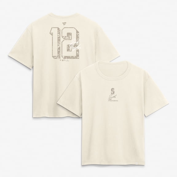 Women's Josh Naylor Cream Seattle Mariners Name & Number T-Shirt