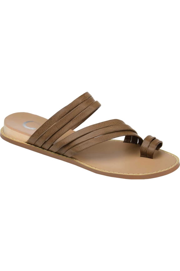 Women's Journee Collection Consuelo Toe Loop Sandal Taupe Faux Leather 9 M