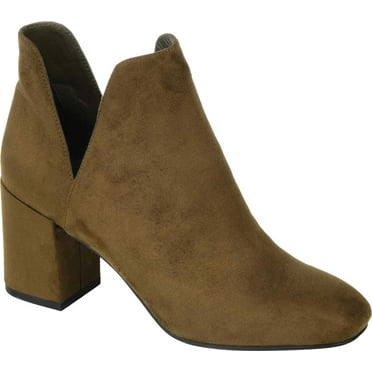 Women's Journee Collection Gwenn Heeled Ankle Bootie Olive Faux Suede 8.5 M