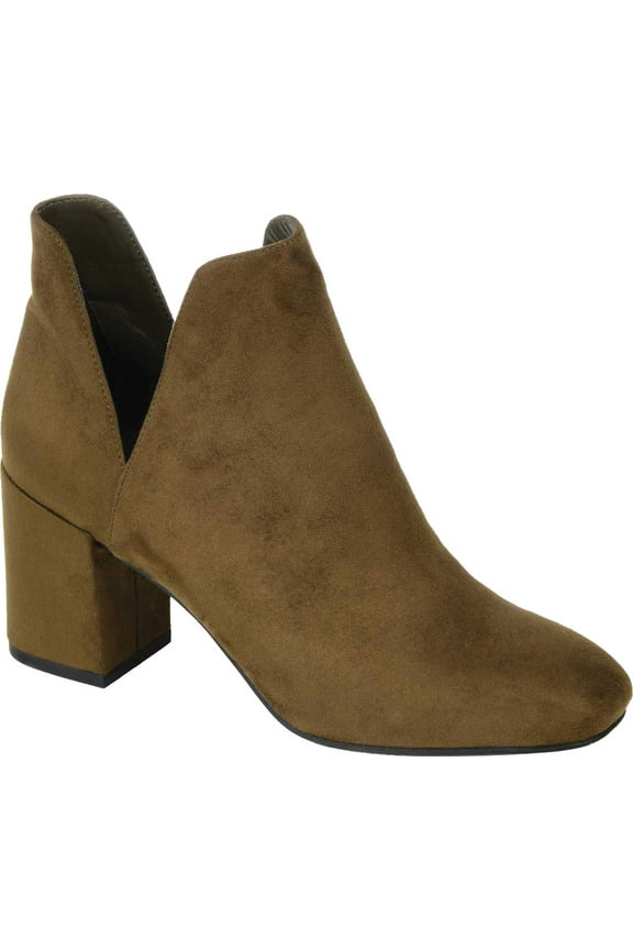 Women's Journee Collection Gwenn Heeled Ankle Bootie Olive Faux Suede 8 M
