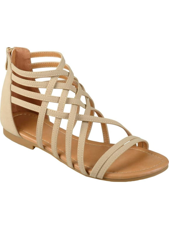 Women's Journee Collection Hanni Flat Strappy Sandal Nude Faux Leather 9 W