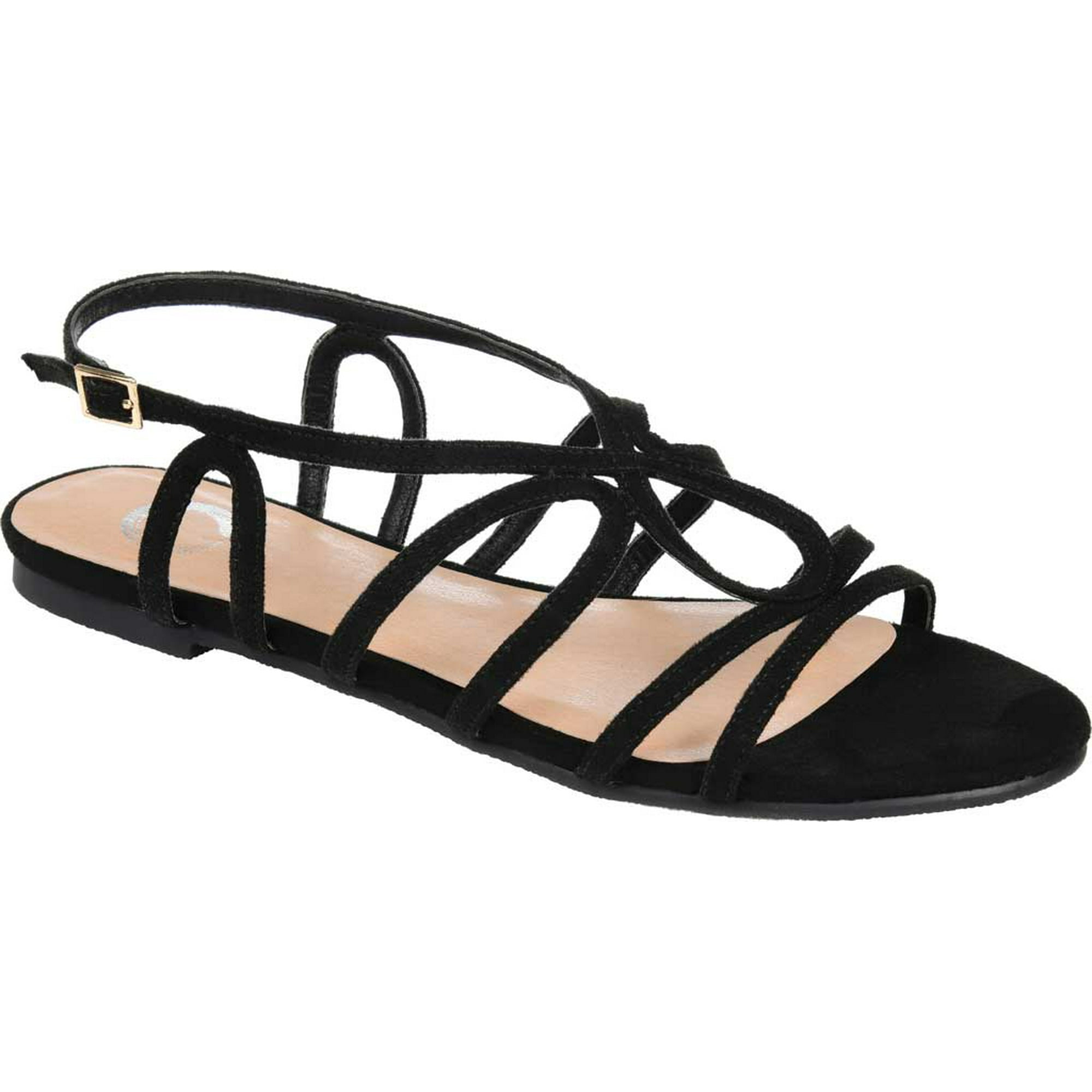 Women's Journee Collection Honey Flat Strappy Sandal Black Faux