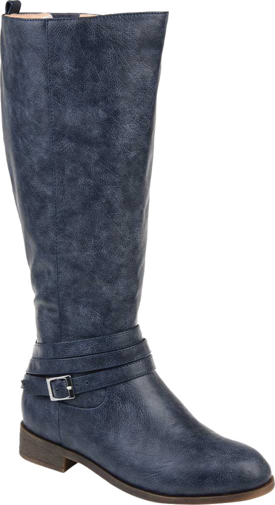 Navy knee high boots leather hotsell