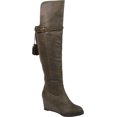 thumbnail image 1 of Women's Journee Collection Jezebel Extra Wide Calf Wedge Over The Knee Boot Olive Faux Suede 6.5 M, 1 of 6