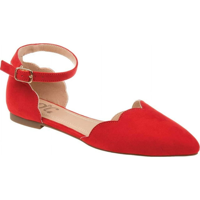 Women's Journee Collection Lana Pointed Toe Ankle Strap Flat Red ...