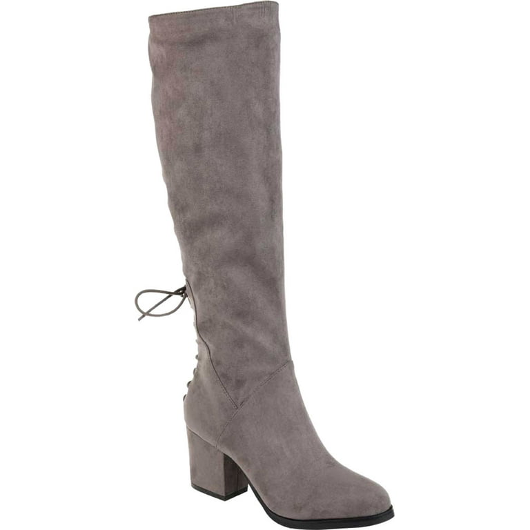grey faux suede knee high boots