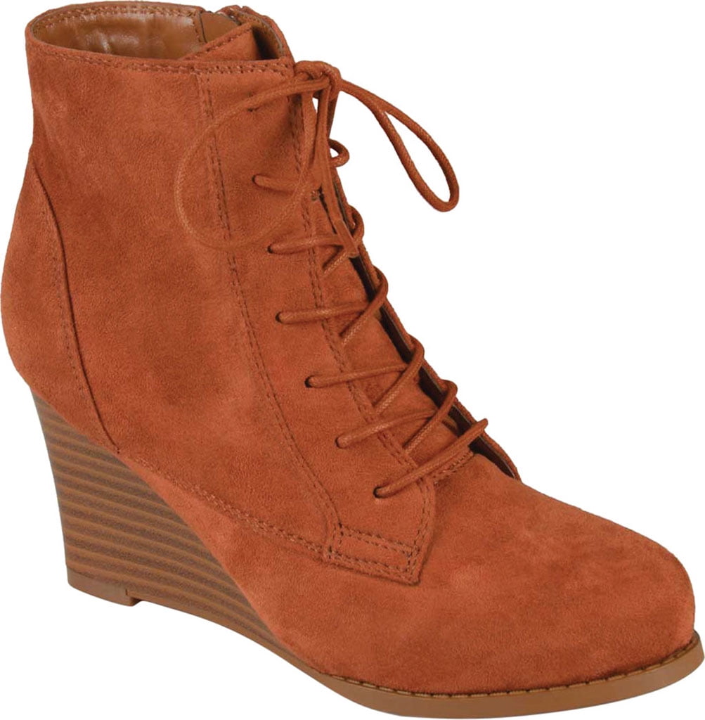 Women s Journee Collection Magely Wedge Heel Bootie Rust Faux Suede 7 M Walmart