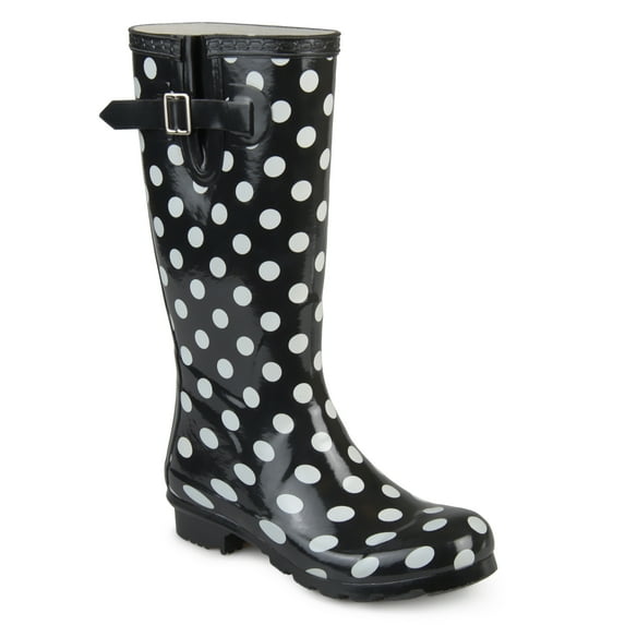 Women's Journee Collection Mist Mid Calf Rain Boot Black Dot Rubber 12 M